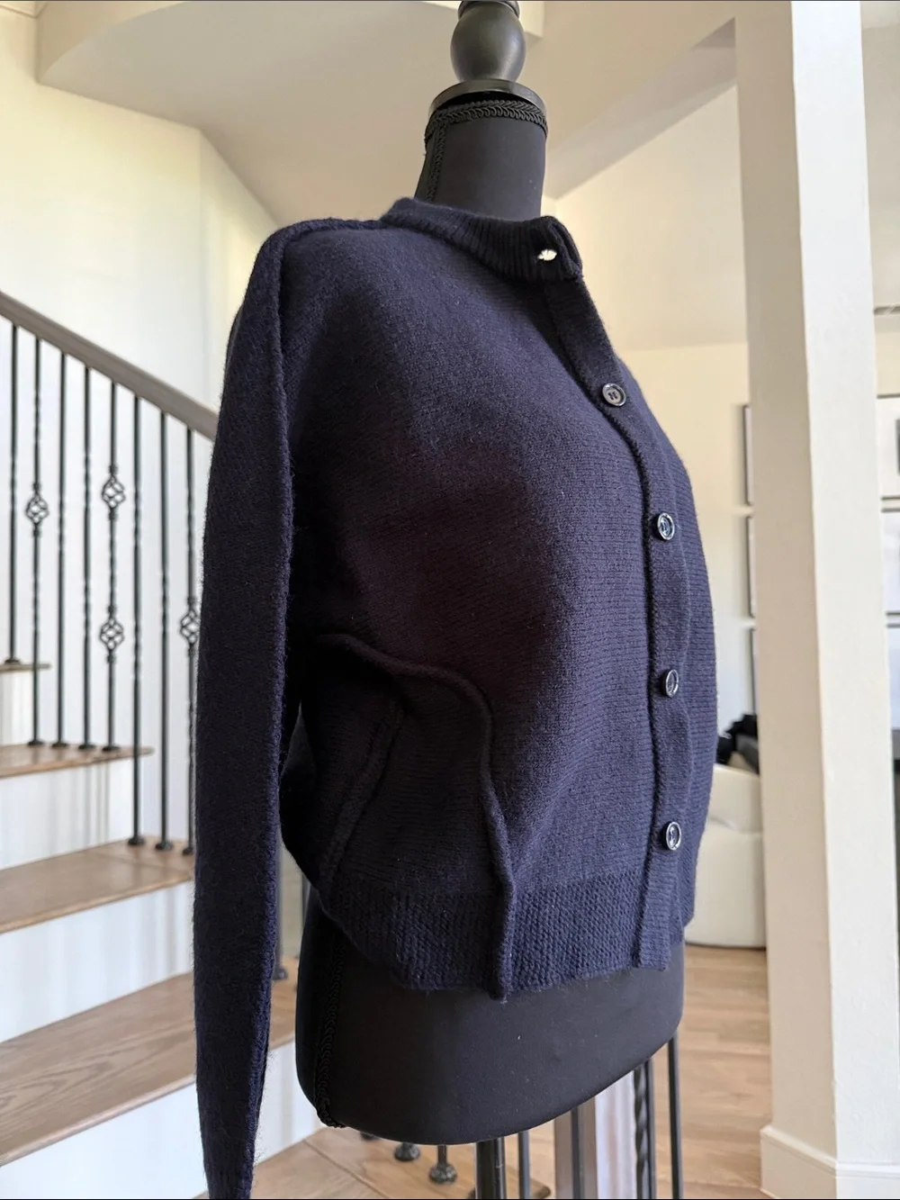 MNG Women's Navy Button-Up Knit Jacket (M)